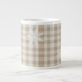 Snowflake Gingham Plaid Mug – Beige & Taupe Rustic Jumbo Mugg