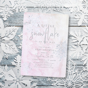 Snowflake Girl Baby Shower, frusen, Winter Silver Inbjudningar