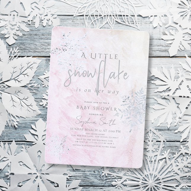Snowflake Girl Baby Shower, frusen, Winter Silver Inbjudningar (Skapare uppladdad)