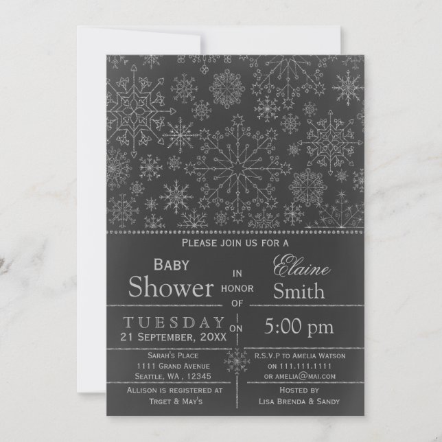 Snowflake glitter silver Winter Babydusch Inbjudan (Framsida)