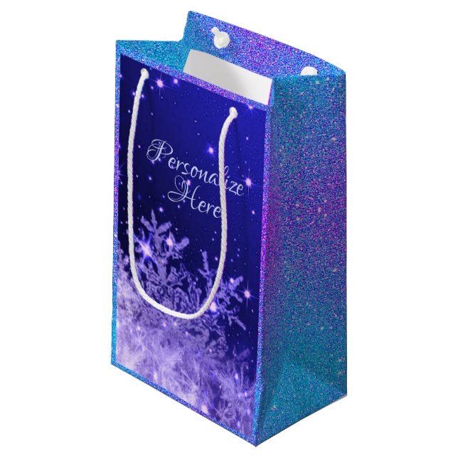 Snowflake gnistra lila blue white glitter utseende (Framsidan Vinklad)