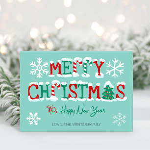 Snowflake God jul Träd Typografi Julkort