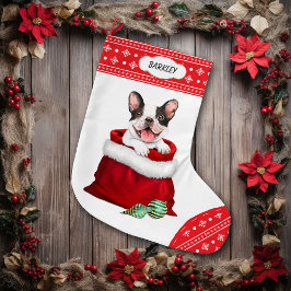 Snowflake Gräns Fransk Bulldog Gift-överraskning Stor Julstrumpa