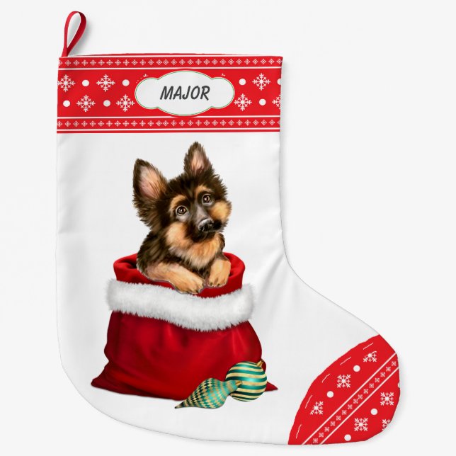 Snowflake Gräns German Shepherd Hund Gift Surprise Stor Julstrumpa (Framsidan)