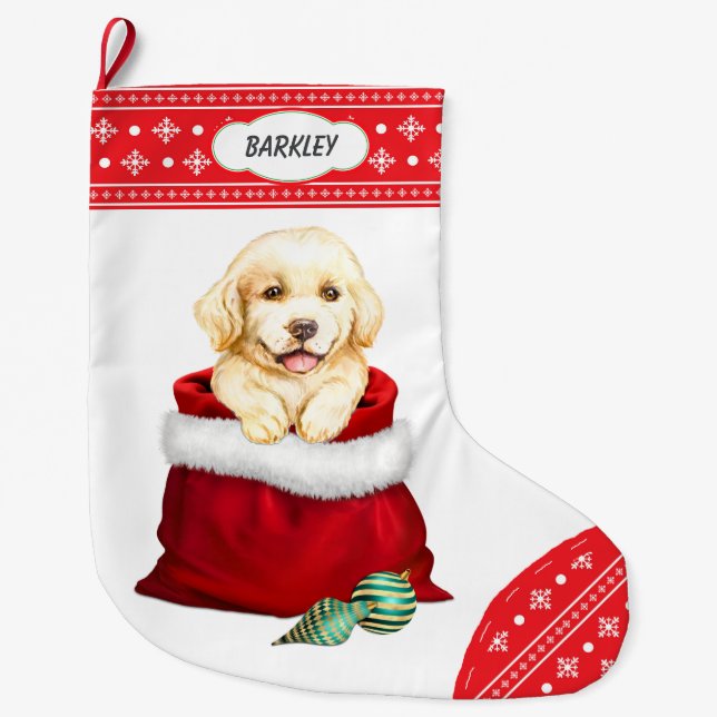 Snowflake Gräns Golden Retriever Gift Surprise Stor Julstrumpa (Framsidan)