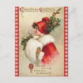 Snowflake Gräns-julflicka i Red Vintage Helg Vykort