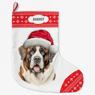 Snowflake Gräns Santa Hat St Bernard Hund Stor Julstrumpa