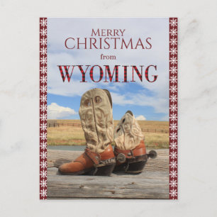 Snowflake Gräns Wyoming Cowboy Boots jul Helg Vykort