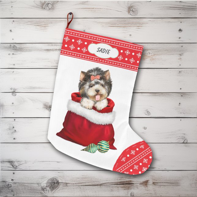 Snowflake Gräns Yorkie Gift Surprise Stor Julstrumpa (Skapare uppladdad)