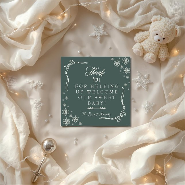 Snowflake green Labor & Delivery NICU Hospital   Tack Kort (Snowflake green Labor & Delivery NICU Hospital Thank You Card)