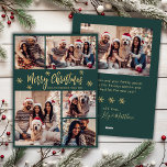 Snowflake Grönt och Guld 5 Photo Collage jul Julkort<br><div class="desc">Modern Calligraphy-Grönt med enkel Elegant och Guld Snöflingor 5 Photo Collage God jul Script Helgdag Card. Den här sjutna, minimalistiska, vimistaktiga, fem (5) fotokortmallen innehåller ett fotokollage i söt, en del snöflake och säger "God jul"! Texten "God jul" hälsning är skriven i ett vackert handskript med bokstäver i guld på...</div>
