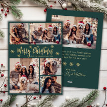 Snowflake Grönt och Guld 5 Photo Collage jul