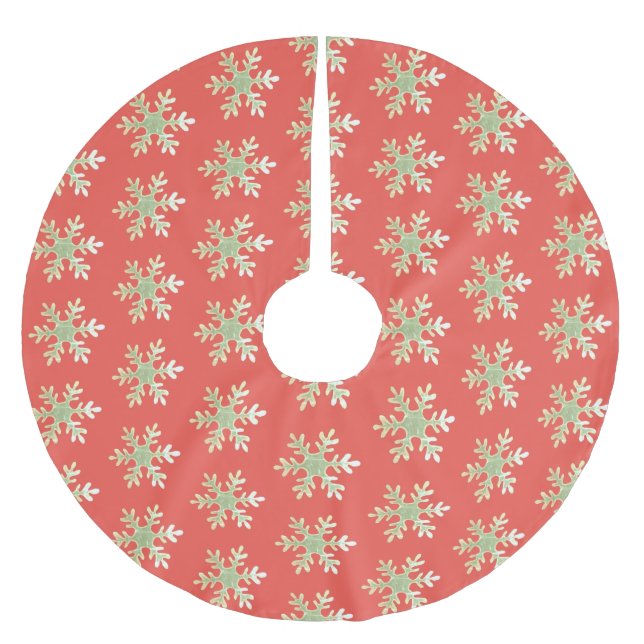Snowflake Grönt Red Mönster Julgransmatta Borstad Polyester (Framsidan)