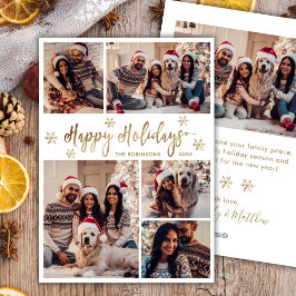 Snowflake Guld och White 5 Photo Collage jul Julkort