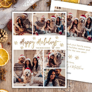 Snowflake Guld och White 5 Photo Collage jul Julkort