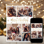 Snowflake Guld och White 5 Photo Collage jul Julkort<br><div class="desc">Modern Elegant Script Guld och White Snowflake 5 Photo Collage God jul Script Helgdag Card. Den här sjutna, minimalistiska, vimistaktiga, fem (5) fotokortmallen innehåller ett fotokollage i söt, en del snöflake och säger "God jul"! Texten "God jul" Calligraphy hälsning är skriven i ett vackert handskript med bokstäver i guld på...</div>