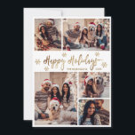 Snowflake Guld och White 5 Photo Collage jul Julkort<br><div class="desc">Modern Elegant Guld och White Script Snowflake 5 Photo Collage God jul Script Helgdag Card. Den här sjutna, minimalistiska, vimistaktiga, fem (5) fotokortmallen innehåller ett fotokollage i söt, en del snöflake och säger "God jul"! Texten "God jul" Calligraphy hälsning är skriven i ett vackert handskript med bokstäver i guld på...</div>