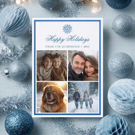 Snowflake Happy Holidays Photo Grid Blue Christmas