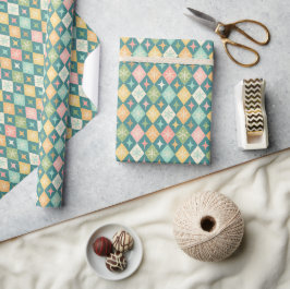 Snowflake Harlequin MCM Teal Presentpapper