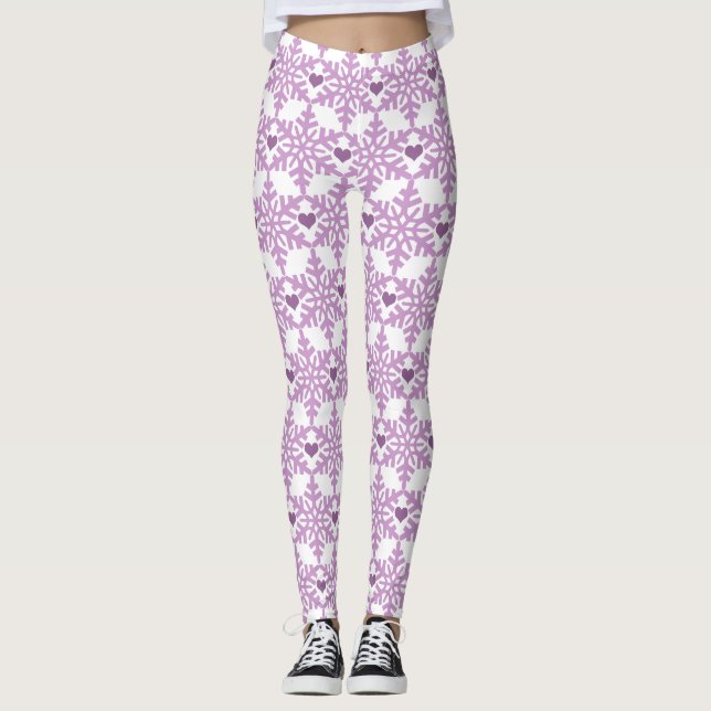 Snowflake Heart Mönster Leggings (Framsida)