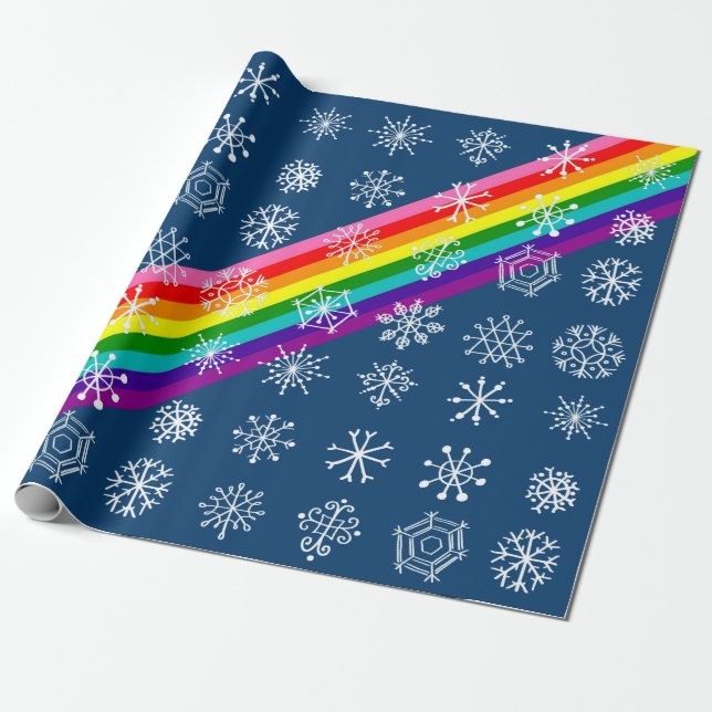 Snowflake Helgdag Gift Wrap med regnbåge Presentpapper (Utrullad)