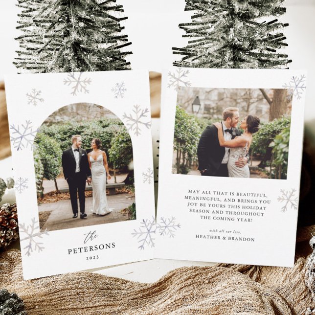 Snowflake Helgdag Newlyweds Arched Photo jul Julkort (Skapare uppladdad)