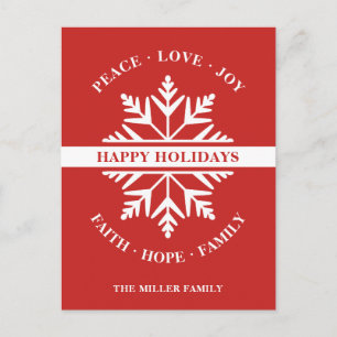 Snowflake Helgdag Peace Kärlek Joy Faith Hope Vykort