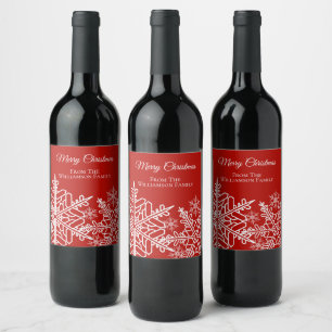 Snowflake-Helgdag Red White Vinflaska Etikett