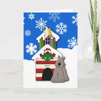 Snowflake-Hund med Doghouse-Personligen Helgkort