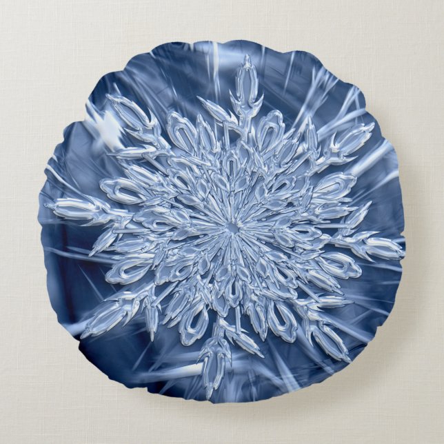 Snowflake Ice Crystal Rund Kudde (Framsidan)