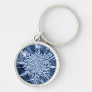 Snowflake Ice Crystal Rund Silverfärgad Nyckelring