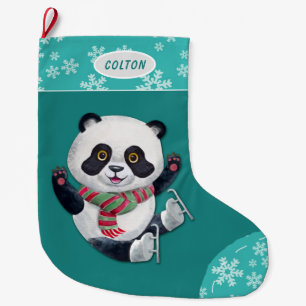 Snowflake Ice Skating Panda Bear Stor Julstrumpa