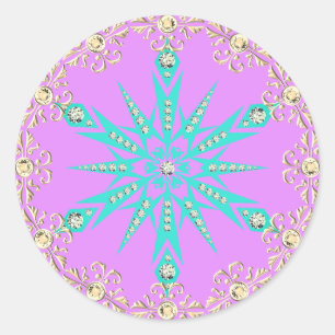 Snowflake jewel vintage rosa turkos-dekal runt klistermärke