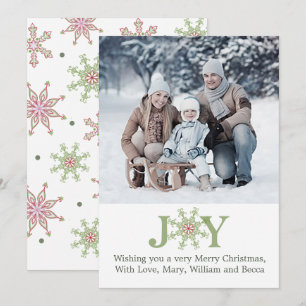 Snowflake Joy Jul Photo Card Cute 1 Photo Julkort
