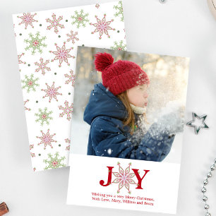 Snowflake Joy Jul Photo Card Cute 1 Photo Julkort