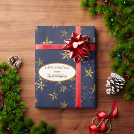 Snowflake-julafton, Elegant Guld Twinkle Star Navy Presentpapper