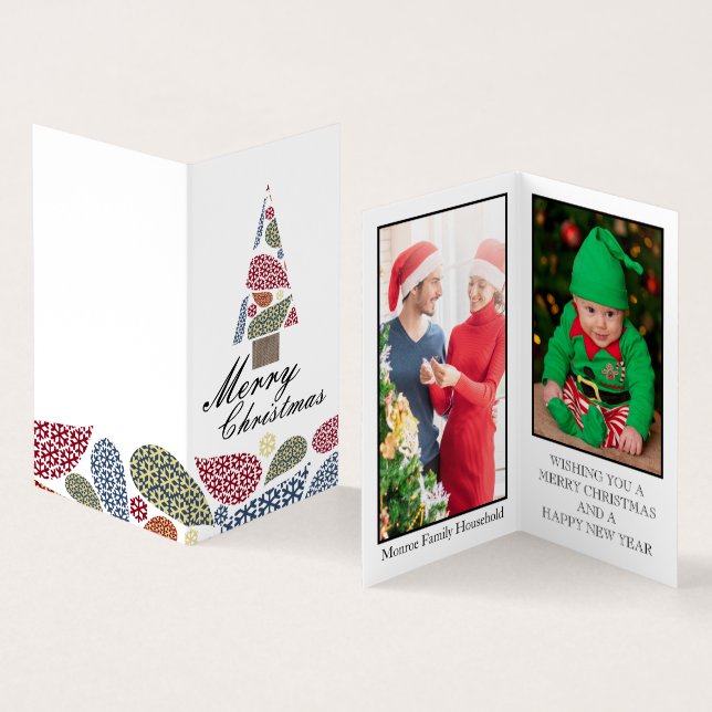 Snowflake Julafton Träd, familjefjullkort för julk Visitkort (In- och utsida)