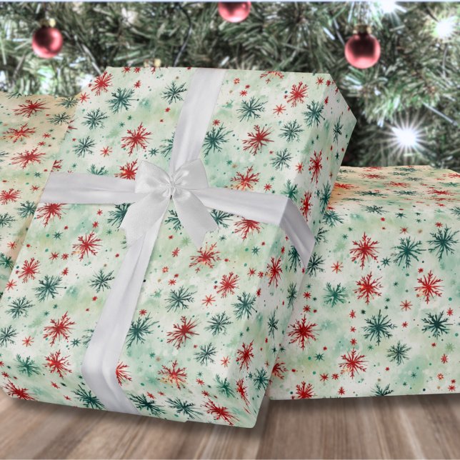 Snowflake-julen i Festive Helgdag Presentpapper (Festive Holiday Red And Green Snowflake Christmas Wrapping Paper)