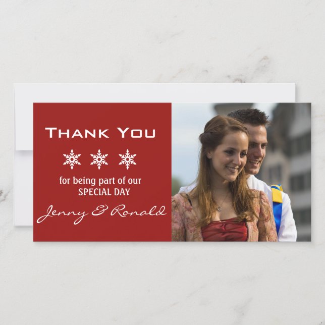 Snowflake-julet Bröllop Tack PhotoCard Kort (Framsida)