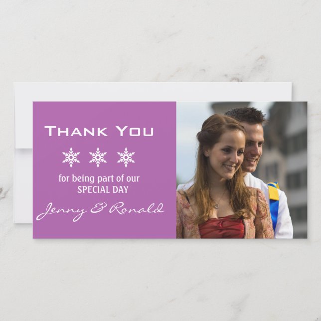 Snowflake-julet Bröllop Tack PhotoCard Kort (Framsida)