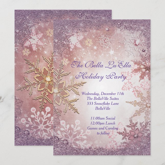 Snowflake Julfest-inbjudningar Inbjudningar (Fram/baksida)