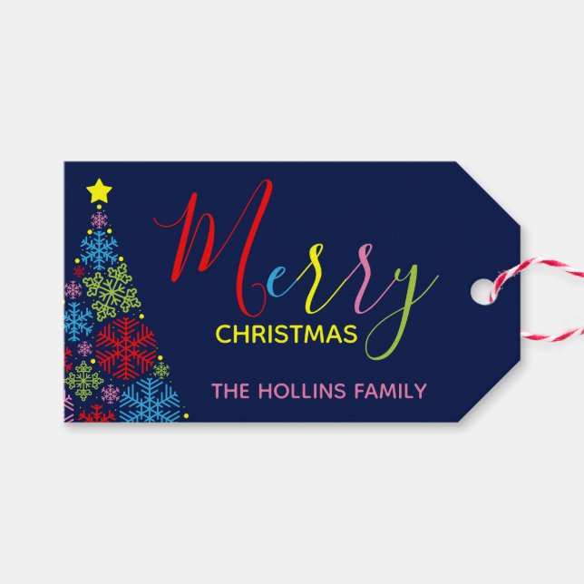 Snowflake Julgran Gift-Märkre Presentetikett (Framsidan (Horizontal))