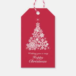 Snowflake Julgran red and white gift-märkre Presentetikett
