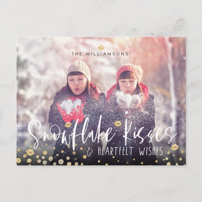 Snowflake Kisses & Heartfilt Önskemål | Familjefot Helg Vykort (Framsida)