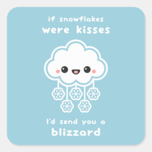 Snowflake Kisses Kärlek Fyrkantigt Klistermärke