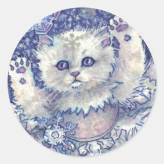Snowflake Kitten Stickers Runt Klistermärke