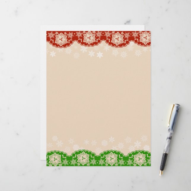 Snowflake Lace Christmas Garland Stationery Brevhuvud (Fram/Back In Situ)