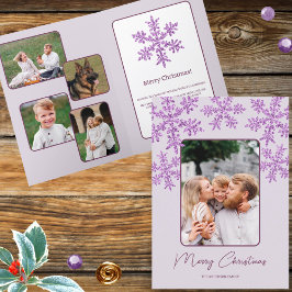 Snowflake Lila Glam Trendig Script Chic 5 Photo Helgkort