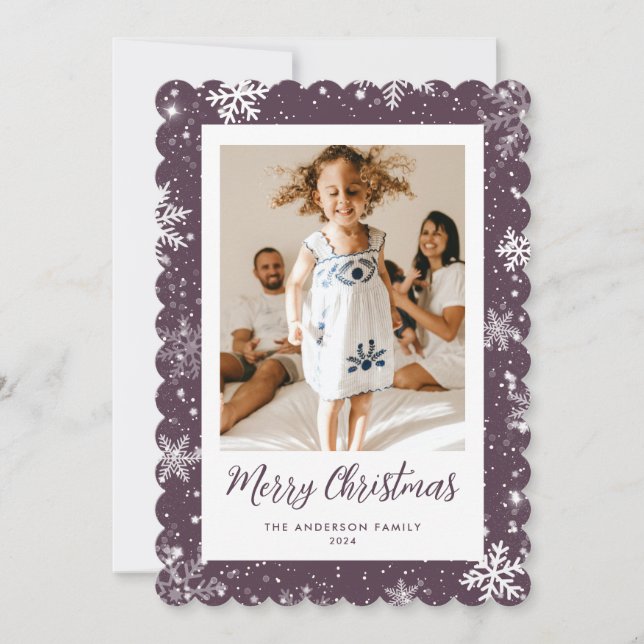 Snowflake Lila Photo God jul Card Julkort (Framsida)