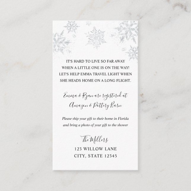 Snowflake Long avstånd babydusch Tilläggskort (Framsida)